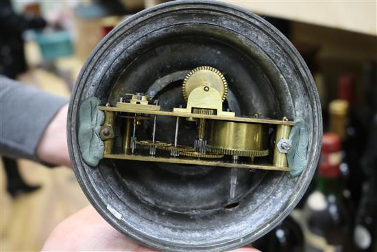 A late 19th century French bronzed spelter timepiece lamp H.45cm.